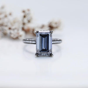 4ct Emerald Cut Dark Gray-Blue Moissanite Black Gold Engagement Ring