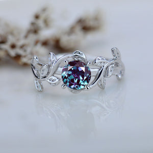 Alexandrite Twig Floral White Gold Engagement Ring