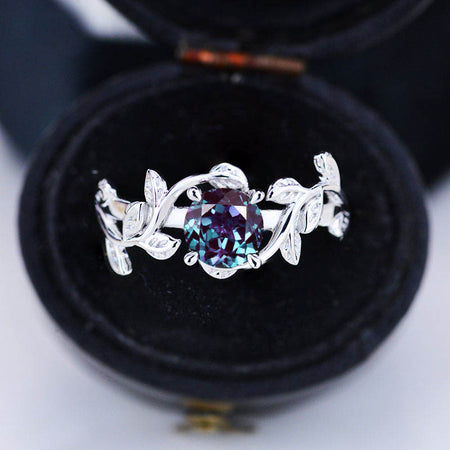 Alexandrite Twig Floral White Gold Engagement Ring