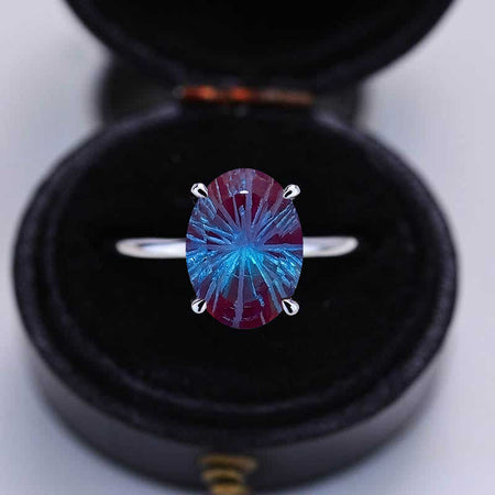 6 Carat Oval Fireworks Cut Alexandrite Ring, Hidden Halo Gold Engagement Ring