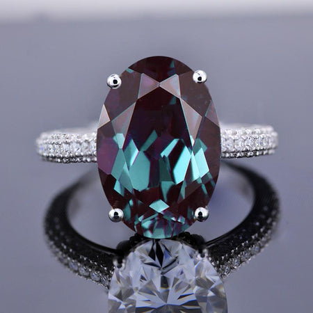 5 Carat Oval Alexandrite Hidden Halo Gold Engagement Ring