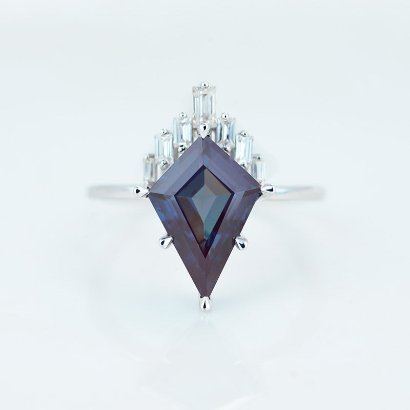 2 Carat Kite Alexandrite Halo Silver Engagement Ring