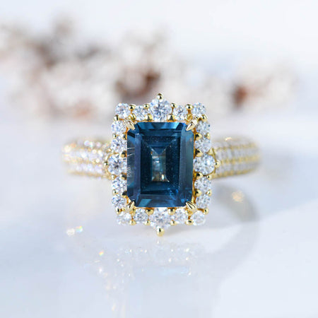 3 Carat Vintage Style 9x7mm Radiant Cut Teal Sapphire White Gold Engagement Ring