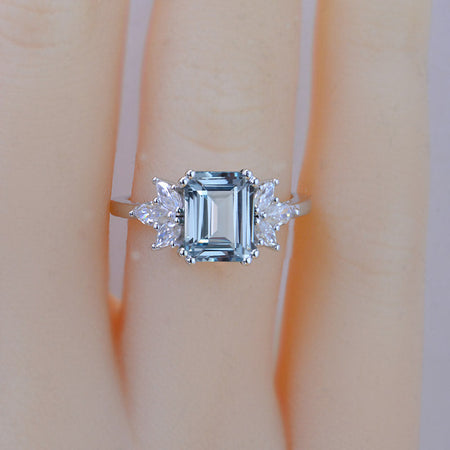 3Ct Genuine Natural Aquamarine Engagement Ring, Solitaire Emerald  Cut Genuine Natural Aquamarine Engagement Ring
