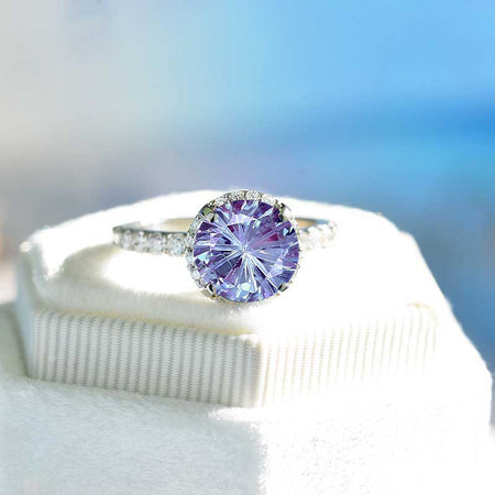 2 Carat Round Fireworks Cut Alexandrite Halo Gold Engagement Ring