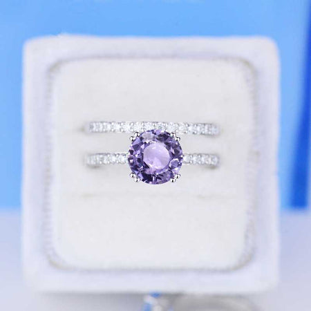2 Carat Purple Sapphire  Engagement Eternity Two Rings Set