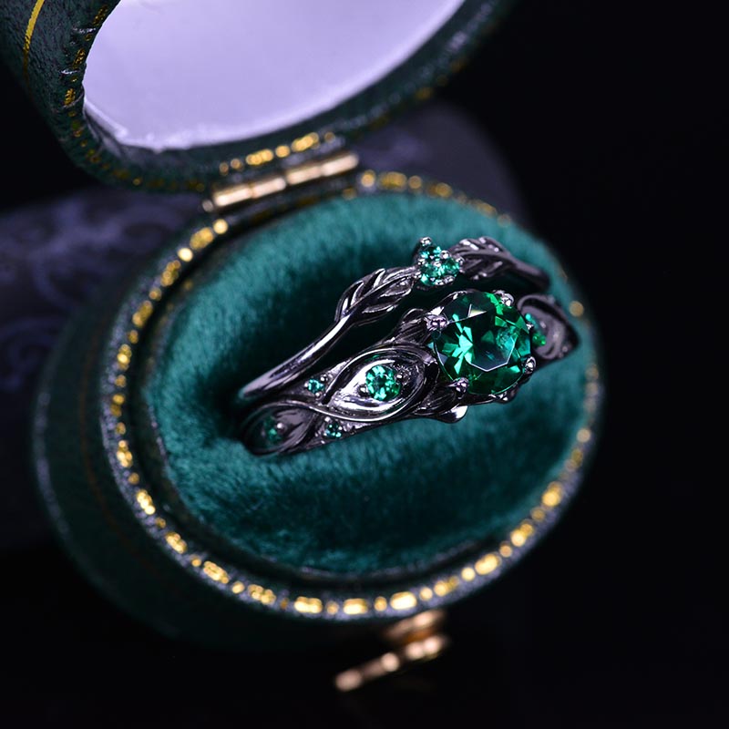 14K Black Gold Emerald Celtic Engagement Ring