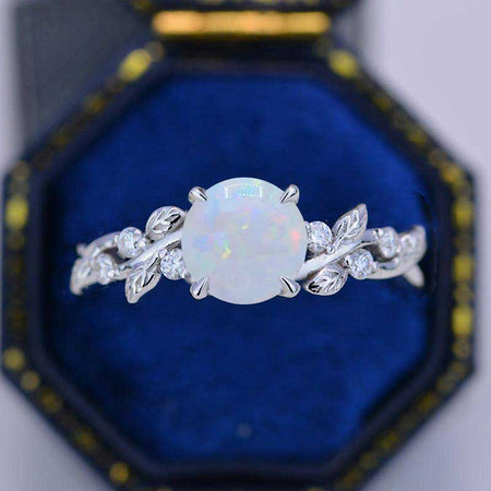 Genuine White Opal Floral White Gold Engagement Ring