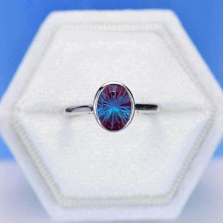 3 Carat Oval Fireworks Cut Alexandrite Bezel Set Yellow Gold Engagement Ring