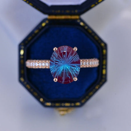 5 Carat Oval Fireworks Cut Alexandrite Hidden Halo Gold Engagement Ring