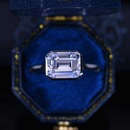 3Ct Purple Sapphire Engagement Ring, Bezel Set Emerald Cut Purple Sapphire Engagement Ring, Purple Sapphire Classic Engagement Ring