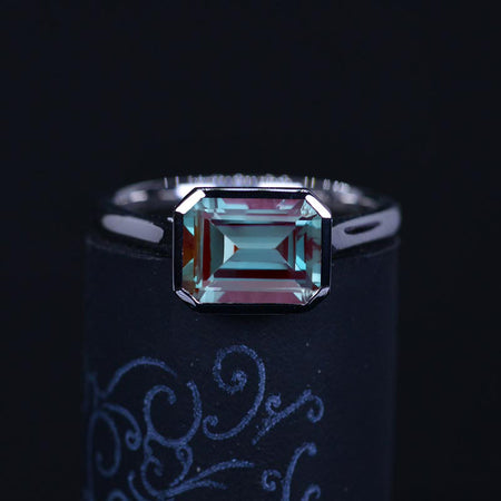 3Ct Alexandrite Engagement Ring, Bezel Set Emerald Cut Alexandrite Engagement Ring, Alexandrite Classic Engagement Ring