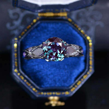 14K Black Rhodium Plated Gold 2 Carat Alexandrite Celtic Engagement Ring Set