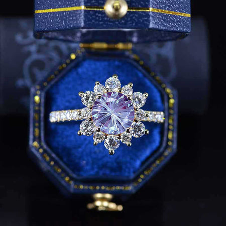 2 Carat Round Fireworks Cut Alexandrite Snowflake Halo Engagement Ring. Victorian 14K Yellow Gold Ring