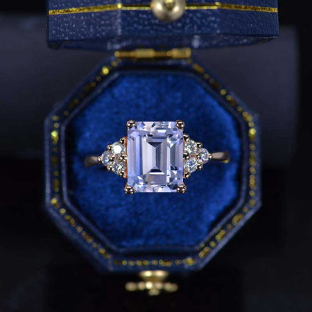 3Ct Emerald Shape Step Cut Purple Sapphire ring, Opal solitaire ring, 3 Carat Purple Sapphire Ring, Alexandrite Vintage Ring