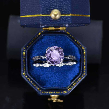 2 Carat Purple Sapphire Engagement Eternity White Gold Rings Set