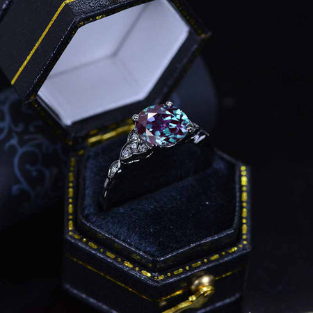 2 Carat Alexandrite Celtic Engagement Black Gold Ring