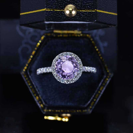 2 Carat Purple Sapphire Halo Gold Engagement Promissory Ring