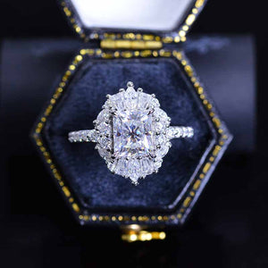 3 Carat Moissanite Radiant Cut Halo White Gold Engagement  Ring