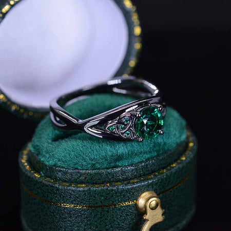 14K Black Gold Emerald Celtic Engagement Ring