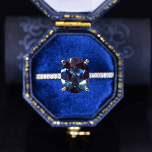 3 Carat Carat Oval Alexandrite Ring, Hidden Halo Rose Gold Engagement Ring