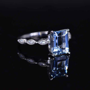 3 Carat Emerald Cut Natural Aquamarine Luxury Vintage Ring