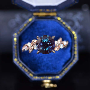 2 Carat Round Brilliant Cut Alexandrite Floral Rose Gold Engagement Ring