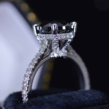 2 Carat Oval Black Moissanite Hidden Halo Engagement Ring