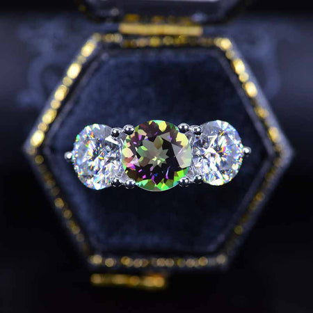 ''Courtney'' 2 Carat Mystic Topaz Three Stones Engagement Ring