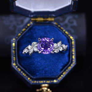2 Carat Genuine  Amethyst  Floral White Gold Engagement  Ring