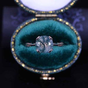 2 Carat Genuine Moss Agate Leaf Floral Promissory Ring