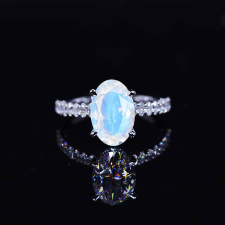 5 Carat Oval Cut Moonstone Hidden Halo White Gold Engagement Ring