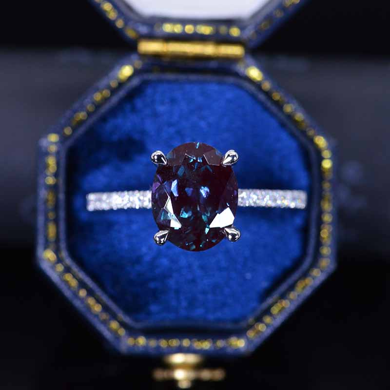 3 Carat Carat Oval Alexandrite Ring, Hidden Halo Platinum Engagement Ring