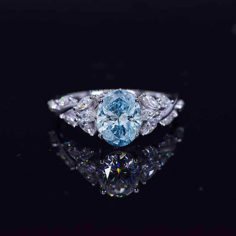 Celtic 2 Carat Oval Lab-Grown Fancy Vivid Blue Diamond 14K White Gold  Engagement Ring