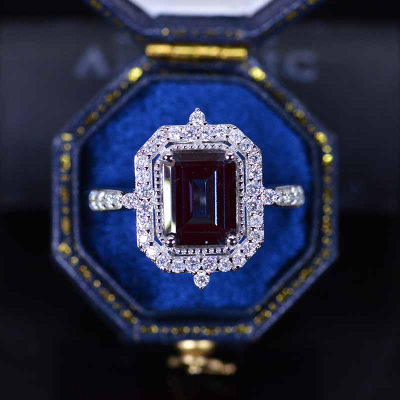 3Ct Emerald Cut Halo Alexandrite Ring, Alexandrite Ring, Alexandrite E ...