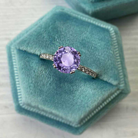 2 Carat Purple Sapphire Stone with Accent Stones 14K White Gold Ring 