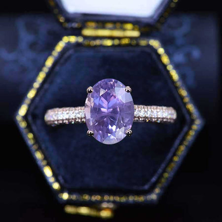 Luxury 3 Carat Oval Purple Sapphire Hidden Halo Gold Rose Engagement Ring