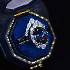 3 Carat Oval Alexandrite Halo Engagement Ring, Promise Ring For Her,  Alexandrite Wedding Ring, 14K Gold Oval Alexandrite Engagement Ring Set