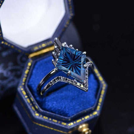 2.5 Carat Kite Fantasy Cut Alexandrite Halo Engagement Ring Set. 2.5CT Fancy Kite Shape Bezel Fantasy Cut Alexandrite Ring Set