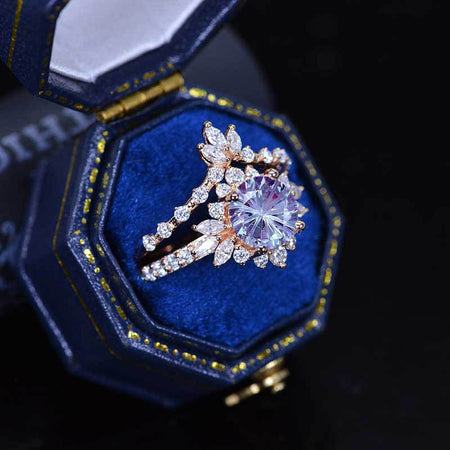 Fireworks Cut Alexandrite Halo Engagement Ring Eternity Ring Set