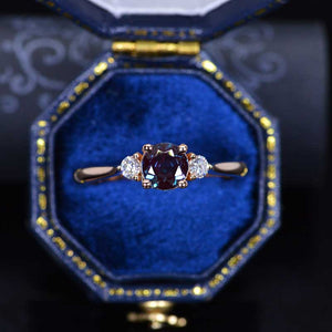 1 Carat Three Stone Alexandrite Rose Gold Engagement Ring