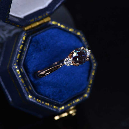 1 Carat Three Stone Alexandrite Rose Gold Engagement Ring