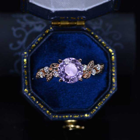 2 Carat Purple Sapphire Floral Rose Gold Fairytale Engagement Ring