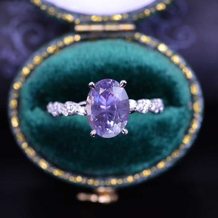 14K White Gold  2 Carat Oval Purple Sapphire Twisted Shank Engagement Ring