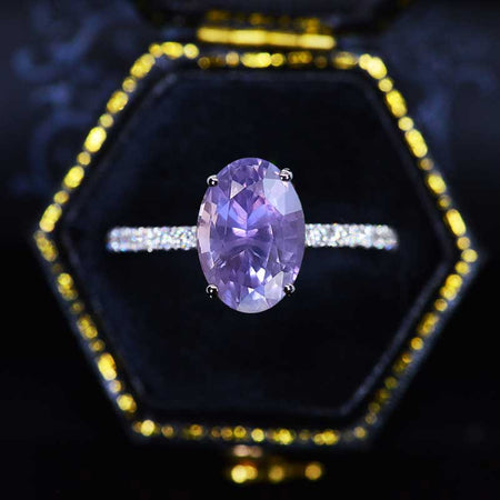 3 Carat Oval Purple Sapphire Double Hidden Halo Engagement Ring, Promise Ring For Her, Purple Sapphire Wedding Ring, 14K Gold Oval Purple Sapphire Engagement Ring