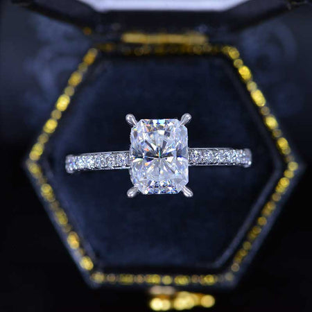 2 Carat Giliarto Radiant Moissanite Hidden Halo Engagement 14K White Gold Ring