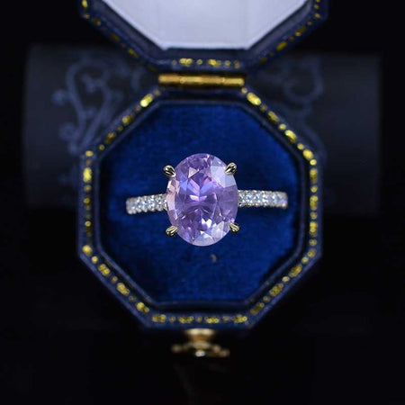 3 Carat Purple Sapphire Oval Cut Hidden Halo Rose Gold Engagement  Ring