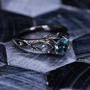 14K Black Gold Teal Sapphire Celtic Engagement Ring