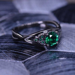 14K Black Gold Emerald Celtic Engagement Ring