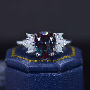 3 Carat Pear Shaped Alexandrite Engagement Ring. Vintage Unique Marquise Cut Cluster Engagement Ring